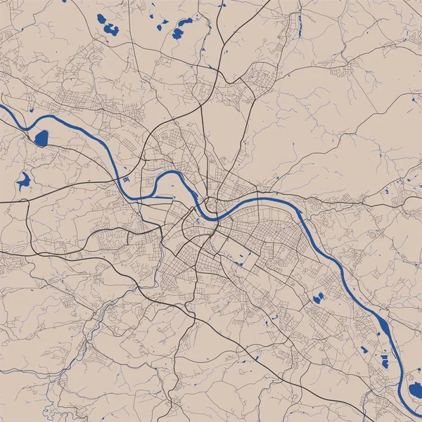 ドレスデン市行政区の詳細な地図 ロイヤリティフリーベクトルイラスト 街のパノラマ ドレスデン準州の装飾的なグラフィック観光マップ — ストックベクタ