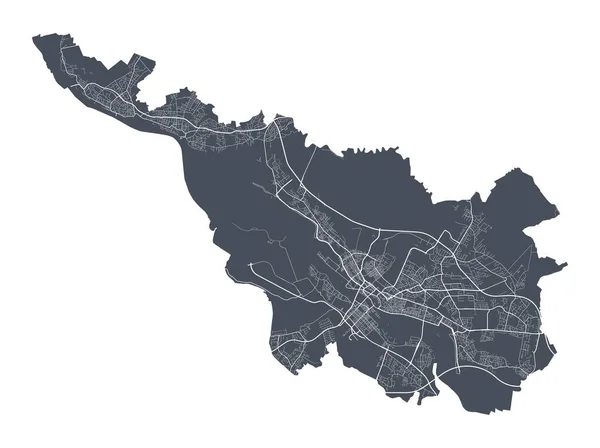 ブレーメン地図 ブレーメン市行政区の詳細なベクトルマップ 都市景観ポスター大都市のアリアビュー 白い通り 道路や道路と暗い土地 — ストックベクタ