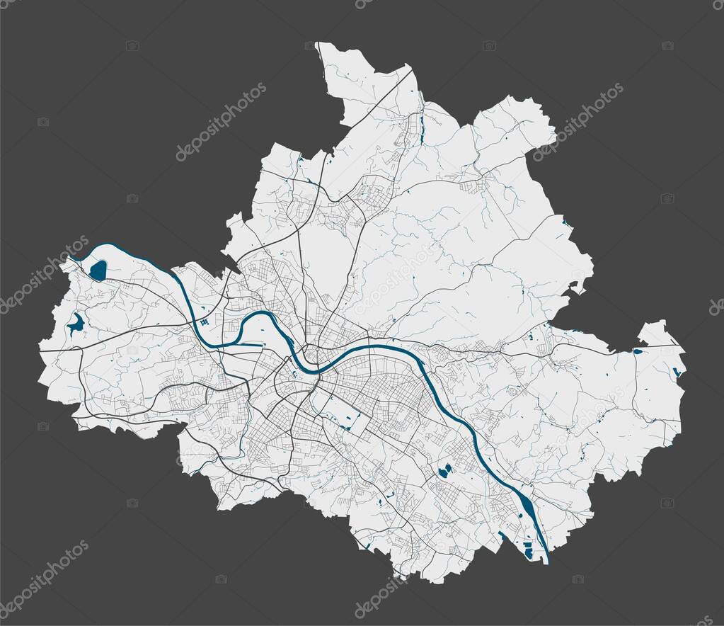 Dresden map. Detailed map of Dresden city administrative area. Cityscape panorama. Royalty free vector illustration. Linear outline map with highways, streets, rivers. Tourist decorative street map.