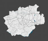 Bochum. Detaillierte Karte des Stadtgebiets von Bochum. Stadtpanorama. Lizenzfreie Vektorillustration. Lineare Übersichtskarte mit Autobahnen, Straßen, Flüssen. Dekorativer Stadtplan für Touristen.