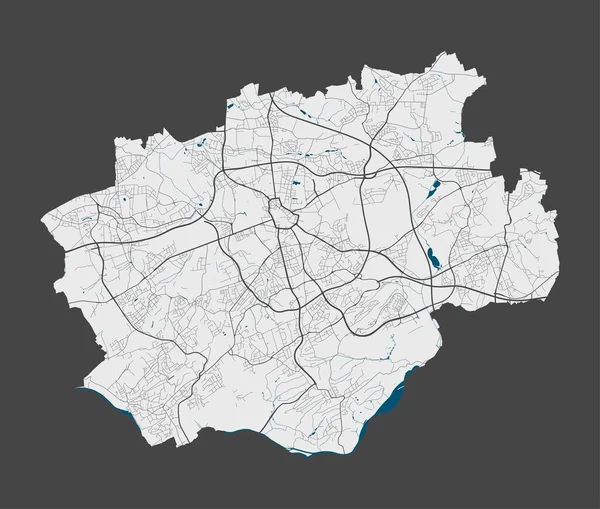 Mappa Bochum Mappa Dettagliata Della Città Bochum Panorama Paesaggistico Illustrazione — Vettoriale Stock