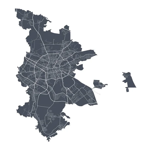 纽伦堡地图 纽伦堡城市管理区的详细矢量图 城市景观海报都市地图集 黑暗的土地 白色的街道 道路和大道 白人背景 — 图库矢量图片