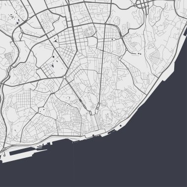 Lisboa 'nın vektör haritası. Sokak haritası illüstrasyonu. Lisboa harita sanatı.