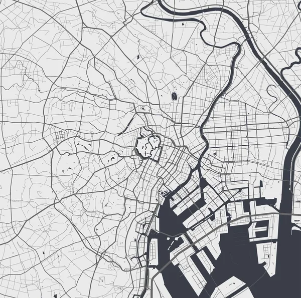 Mapa Cidade Urbana Tóquio Ilustração Vetorial Pôster Arte Mapa Tóquio — Vetor de Stock
