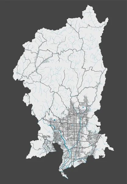 Kyoto Landkarte Detaillierte Karte Des Verwaltungsgebiets Der Stadt Kyoto Stadtpanorama — Stockvektor