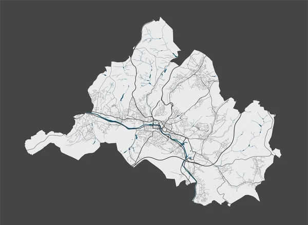 Een Kaart Van Saarbrucken Gedetailleerde Kaart Van Het Administratieve Gebied — Stockvector