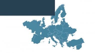 Avrupa haritası, en büyük şehirler ve metin tutucu ile Belçika haritası animasyonu. Haber ve eğitim programı. Royalty ücretsiz 4K hareketli animasyon. Mavi ve beyaz. Düz tasarım bilgi grafikleri.