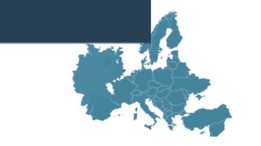 Avrupa haritası, en büyük şehirler ve metin tutucu ile Almanya haritası animasyonu. Haber ve eğitim programı. Royalty ücretsiz 4K hareketli animasyon. Mavi ve beyaz. Düz tasarım bilgi grafikleri.