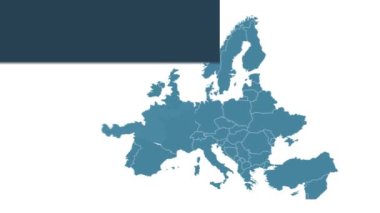 Avrupa haritası, en büyük şehirler ve metin tutucu ile Avusturya harita animasyonu. Haber ve eğitim programı. Royalty ücretsiz 4K hareketli animasyon. Mavi ve beyaz. Düz tasarım bilgi grafikleri.
