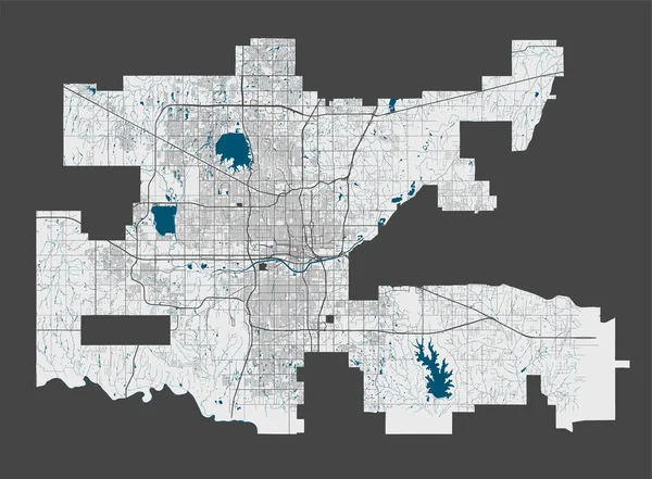 Oklahoma Város Térképe Oklahoma Város Közigazgatási Területének Részletes Térképe Városkép — Stock Vector