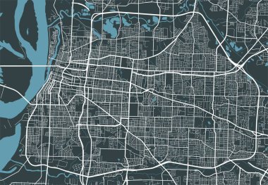 Memphis Tennessee idari bölgesinin detaylı haritası. Kraliyetten bağımsız vektör çizimi. Şehir manzarası manzarası. Memphis bölgesinin dekoratif grafik turist haritası.