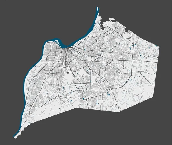 孟菲斯地图 孟菲斯市行政区划的详细地图 全景全景 免费的矢量说明 有公路 河流的示意图 游客装饰街道图 — 图库矢量图片