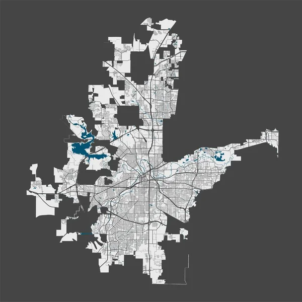 Fort Worth Kartan Detaljerad Karta Över Fort Worth Stadens Administrativa — Stock vektor