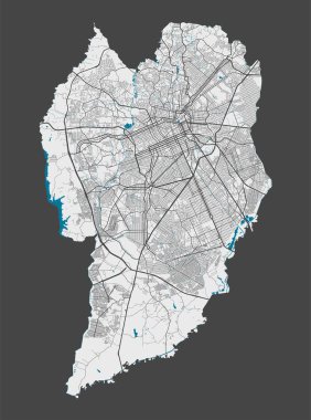Curitiba haritası. Curitiba şehir yönetim bölgesinin ayrıntılı haritası. Şehir manzarası manzarası. Kraliyetten bağımsız vektör çizimi. Karayolları, sokaklar, nehirler. Turist dekoratif sokak haritası.