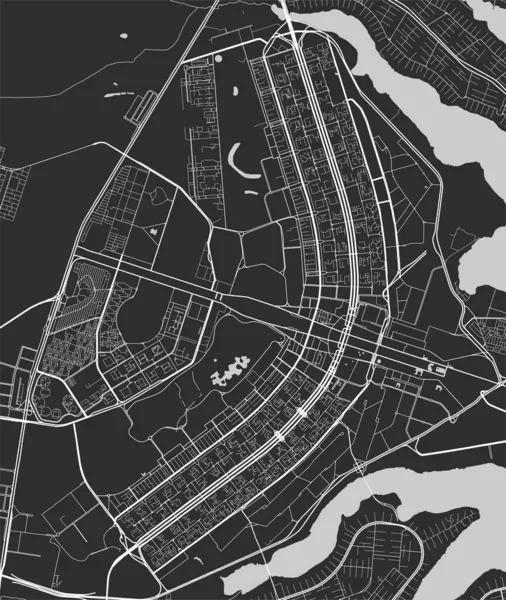 Brasilia şehir haritası. Vektör illüstrasyonu, Brasilia haritası gri pullu sanat posteri. Yollu sokak haritası, metropol şehir manzaralı.