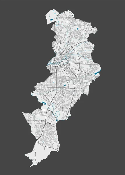 曼彻斯特地图曼城行政区的详细地图 全景全景 免费的矢量说明 有公路 河流的示意图 游客装饰街道图 — 图库矢量图片