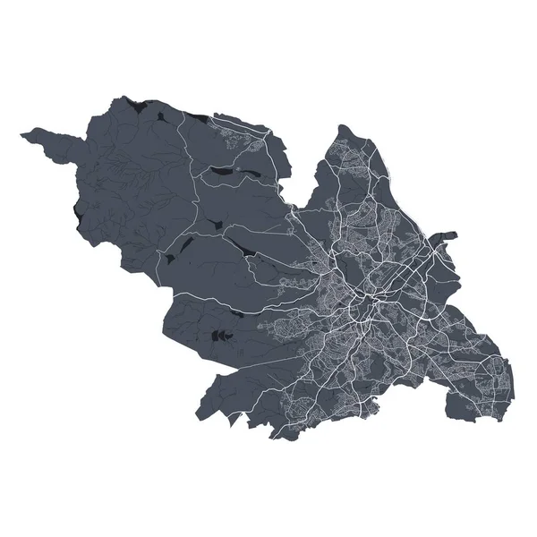 谢菲尔德地图 谢菲尔德市行政区划的详细矢量图 城市景观海报都市地图集 黑暗的土地 白色的街道 道路和大道 白人背景 — 图库矢量图片