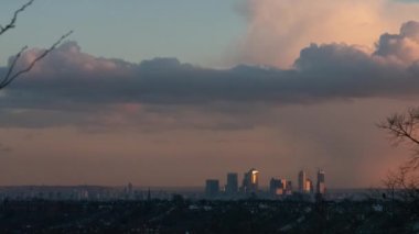 Günbatımı, Canary Wharf, Londra şehir manzarası