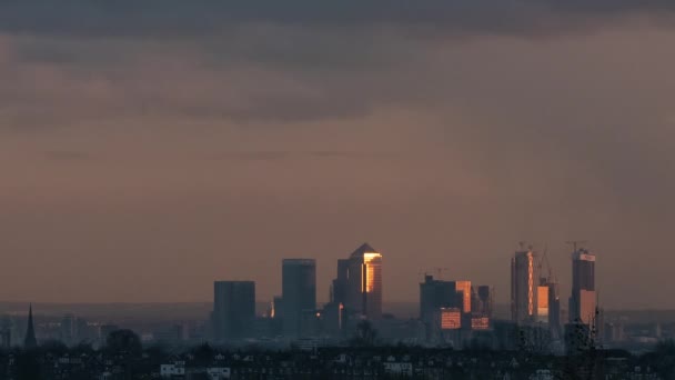 London City Skyline Sunset Canary Wharf — Stock Video