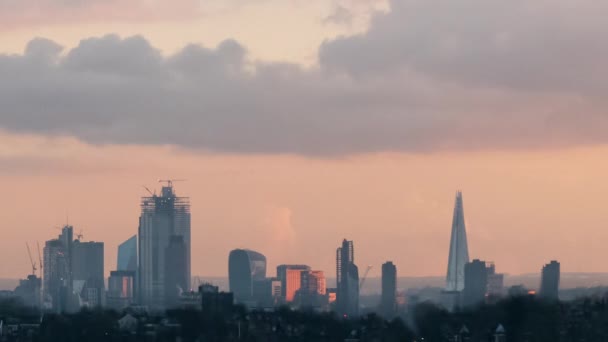 London City Skyline Sunset — Stock Video