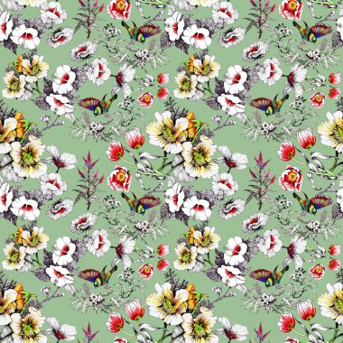 bahar çiçekleri üzerinde renkli kuşlar 