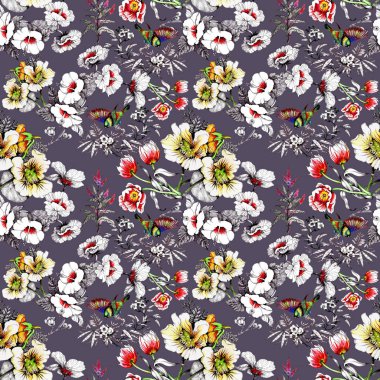 bahar çiçekleri üzerinde renkli kuşlar 