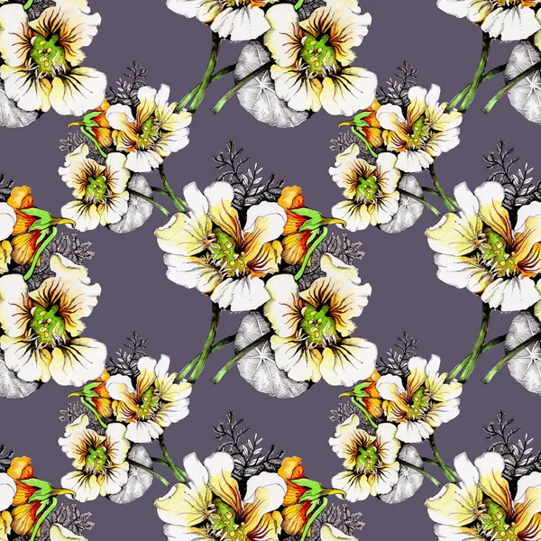 Watercolor Pattern Beautiful White Yellow Flowers — Stock Photo, Image