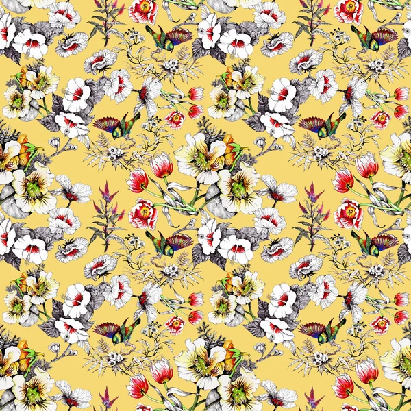 Kolorowe Ptaki Wiosenne Kwiaty — Zdjęcie stockowe