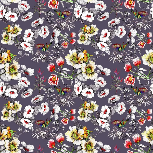 bahar çiçekleri üzerinde renkli kuşlar 