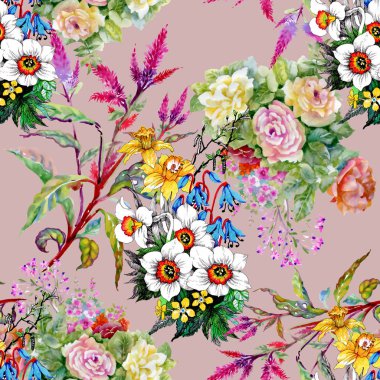 güzel renkli kır çiçekleri ile desen