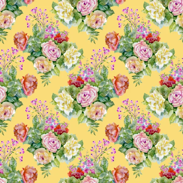 Muster Mit Schönen Rosen Und Wildblumen — Stockfoto