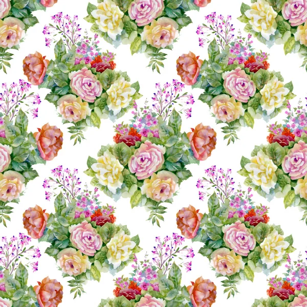 Muster Mit Schönen Rosen Und Wildblumen — Stockfoto