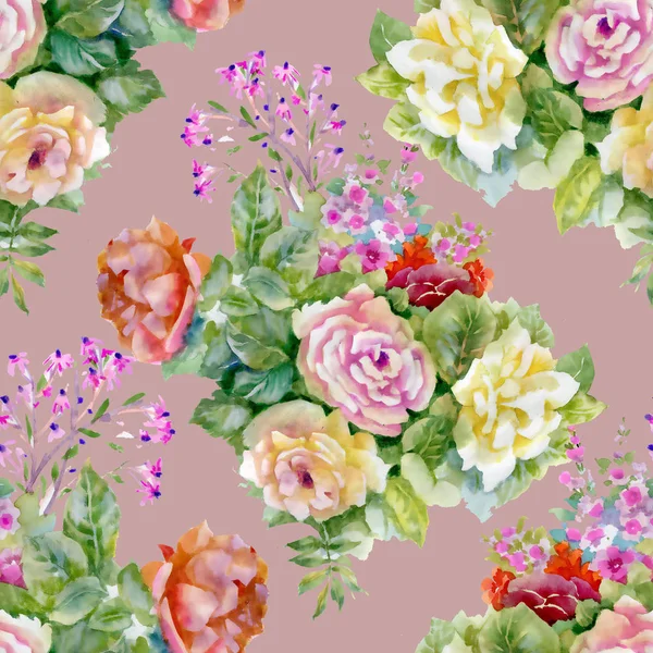 Gyönyörű Rózsák Vadvirágok Minta — Stock Fotó