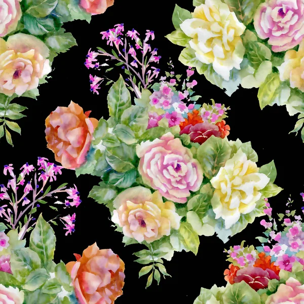 Узор Красивыми Розами Полевыми Цветами — стоковое фото