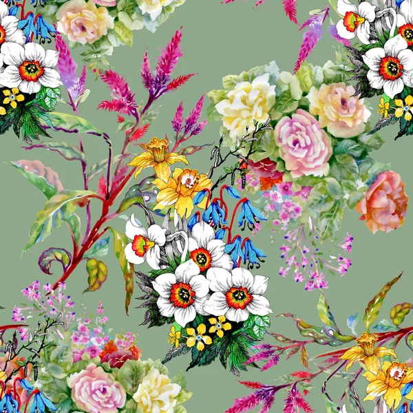 Padrão Com Belas Flores Silvestres Coloridas — Fotografia de Stock