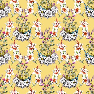  güzel renkli çiçekler ile Seamless Modeli