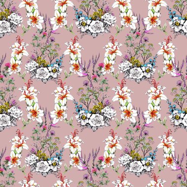  güzel renkli çiçekler ile Seamless Modeli
