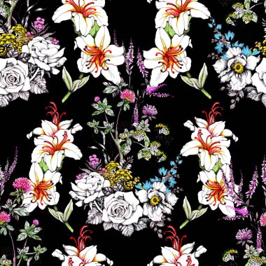  güzel renkli çiçekler ile Seamless Modeli