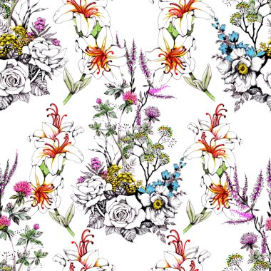  güzel renkli çiçekler ile Seamless Modeli