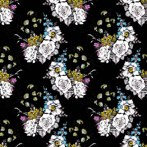 Behang Met Kleurrijke Bloemen — Stockfoto