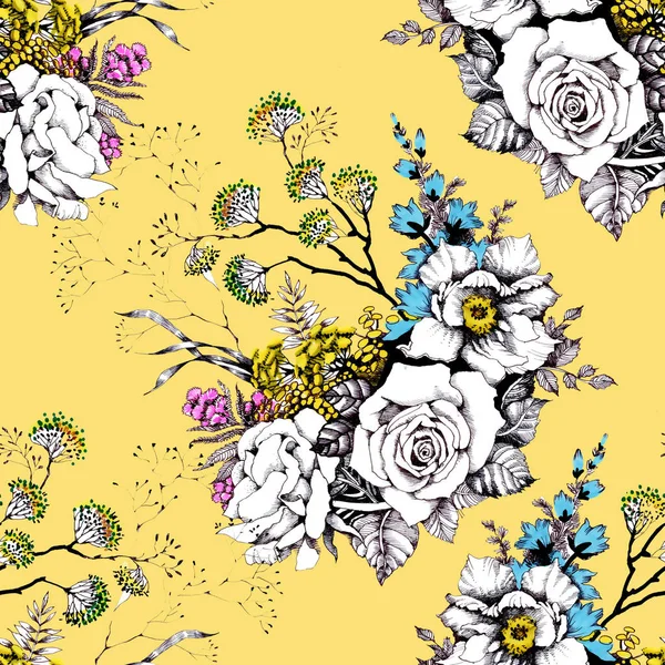 Behang Met Kleurrijke Bloemen — Stockfoto