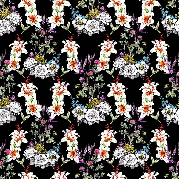 Seamless Pattern Beautiful Colorful Flowers — Stock Photo, Image