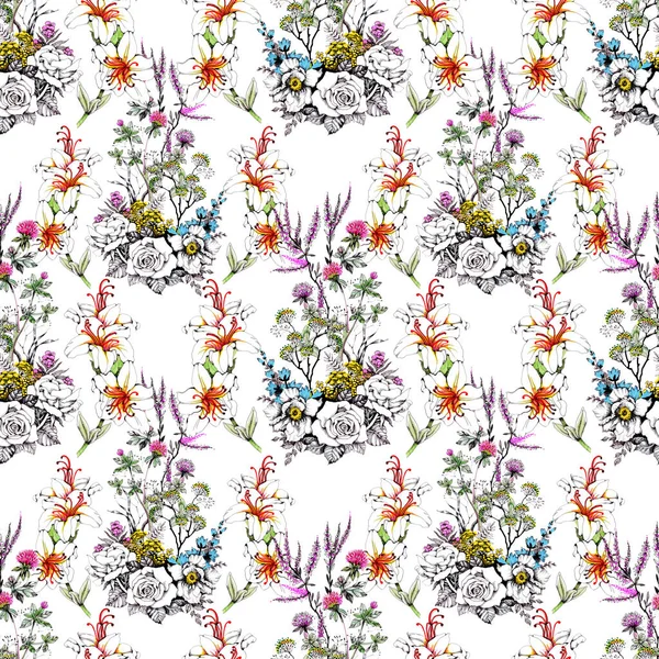 güzel renkli çiçekler ile Seamless Modeli