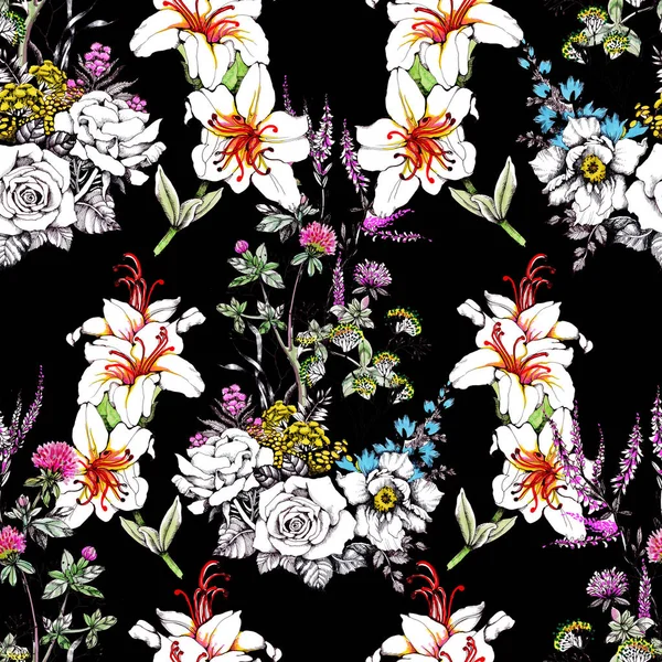  seamless pattern with beautiful colorful flowers