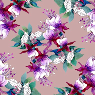 mor çiçekler ve suluboya Davetiyeler için yaprakları elle çizilmiş desen