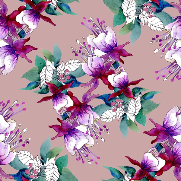 Motif Fleurs Violettes Feuilles Aquarelle Dessinées Main Pour Les Invitations — Photo