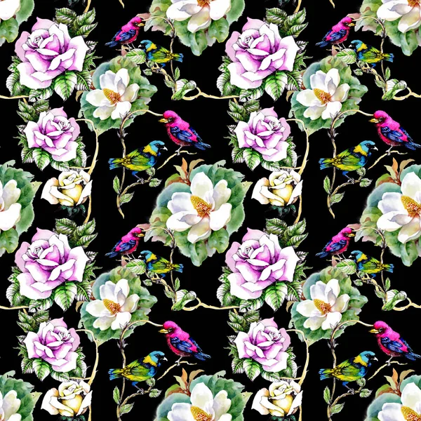 Acuarela patrón de flores de nenúfar blanco con rana en la ilustración del vector del estanque —  Fotos de Stock