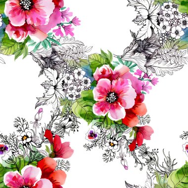 güzel renkli kır çiçekleri ile desen