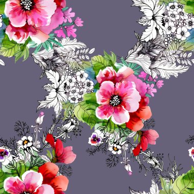 güzel renkli kır çiçekleri ile desen