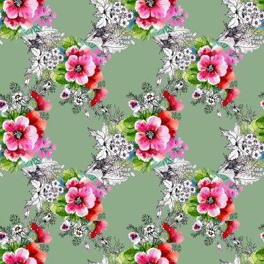 güzel renkli kır çiçekleri ile desen